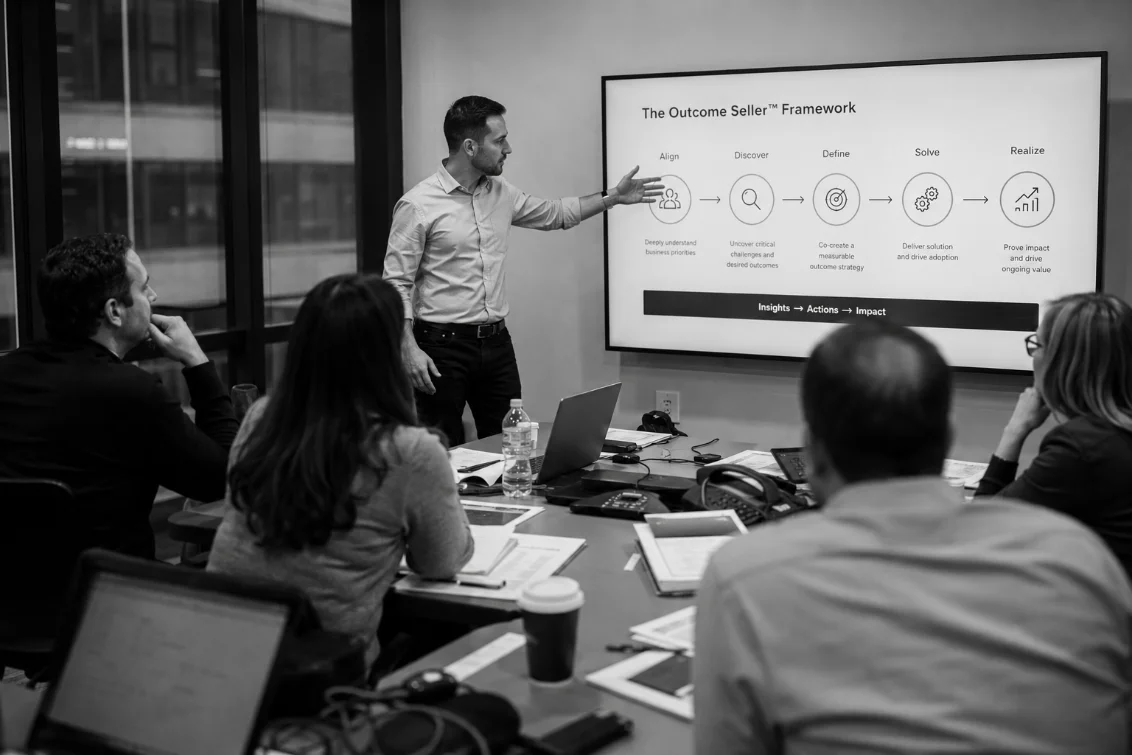 Sales leader presenting to an enterprise buyer